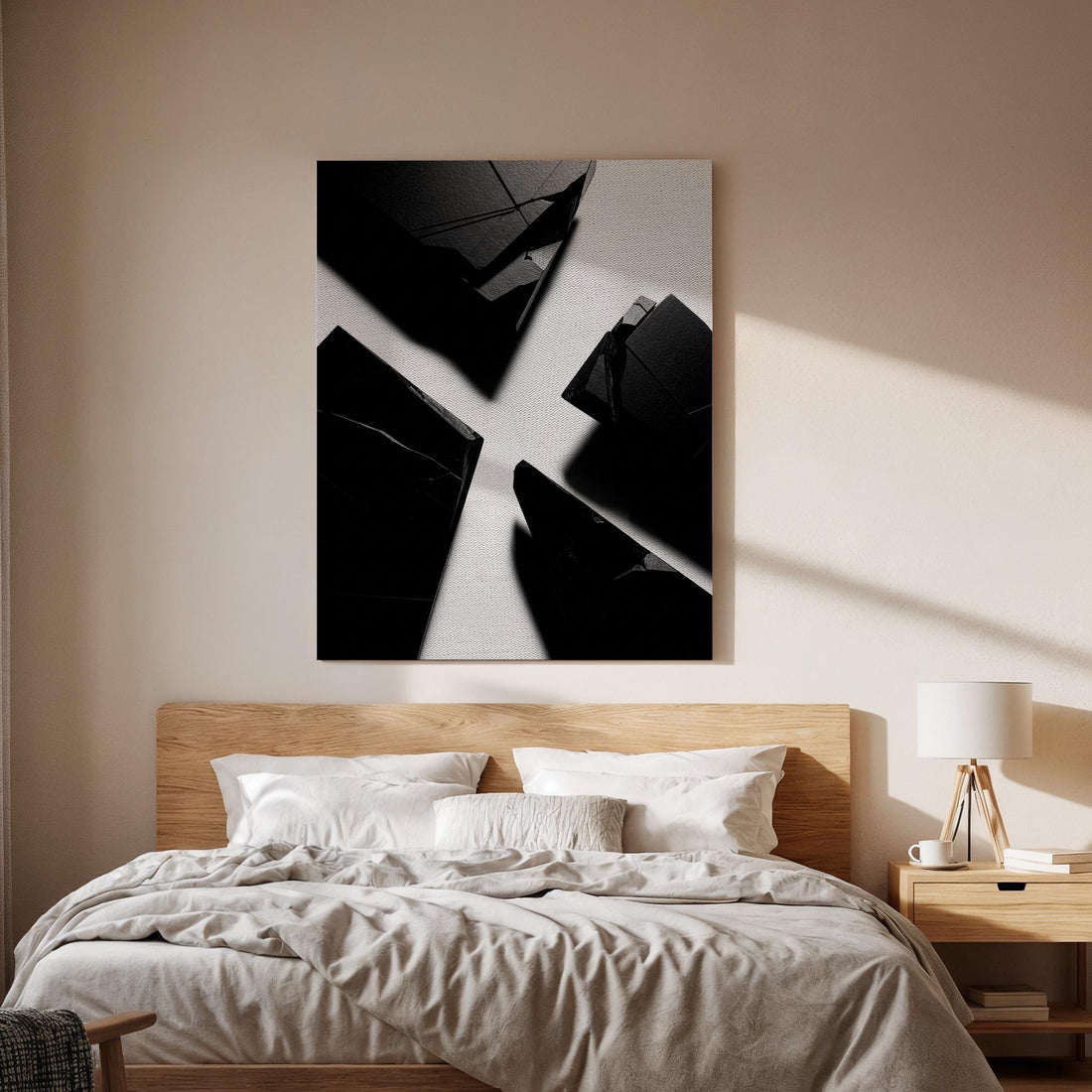 Black Geometric Canvas Art, Bold Abstract Wall Decor, Modern Interior Design, High Contrast Minimal Style, Contemporary Framed Canvas