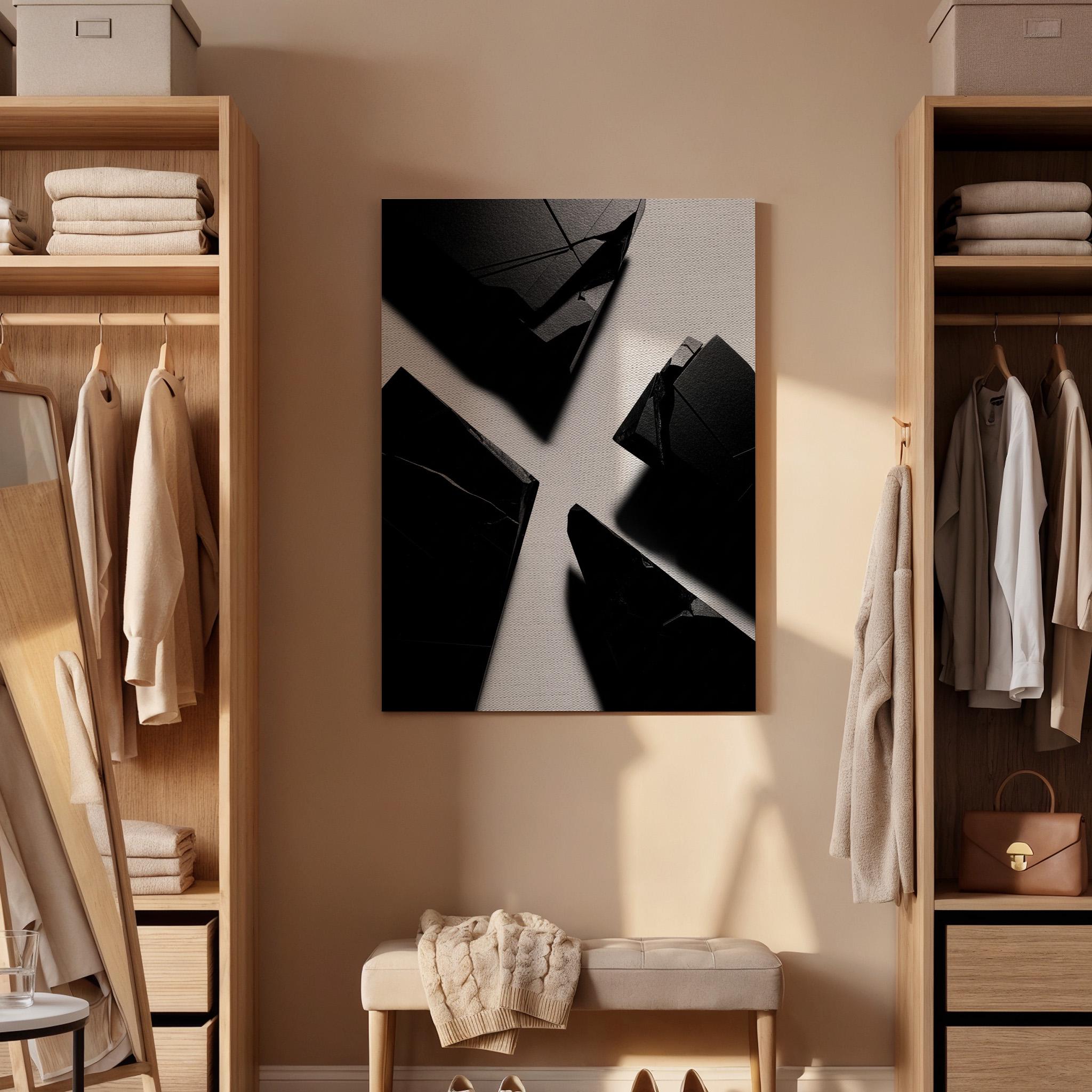 Black Geometric Canvas Art, Bold Abstract Wall Decor, Modern Interior Design, High Contrast Minimal Style, Contemporary Framed Canvas