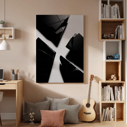 Black Geometric Canvas Art, Bold Abstract Wall Decor, Modern Interior Design, High Contrast Minimal Style, Contemporary Framed Canvas