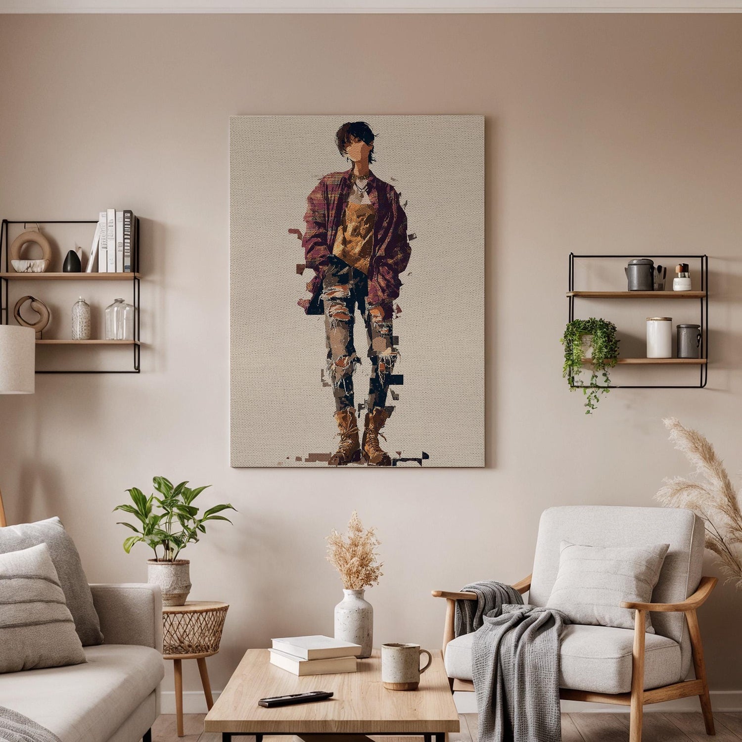Abstract Street Style Framed Canvas Art, Modern Urban Fashion Figure Illustration, Contemporary Minimalist Wall Decor, New Home Gift