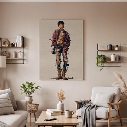 Abstract Street Style Framed Canvas Art, Modern Urban Fashion Figure Illustration, Contemporary Minimalist Wall Decor, New Home Gift