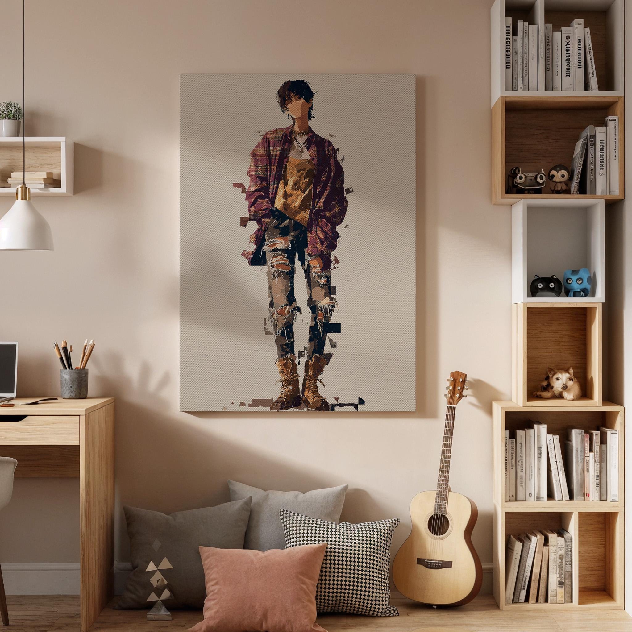 Abstract Street Style Framed Canvas Art, Modern Urban Fashion Figure Illustration, Contemporary Minimalist Wall Decor, New Home Gift