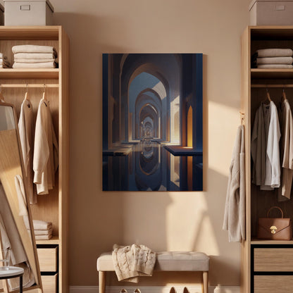 Abstract Architectural Archway, Framed Canvas Art, Modern Symmetrical Corridor Illustration, Minimalist Interiorl Decor, Contemporary Style