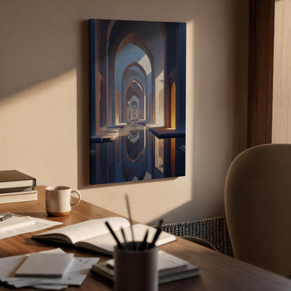 Abstract Architectural Archway, Framed Canvas Art, Modern Symmetrical Corridor Illustration, Minimalist Interiorl Decor, Contemporary Style
