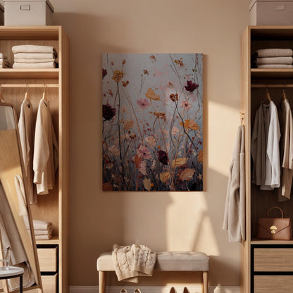 Soft Floral Meadow Canvas Art, Dreamy Wildflower Painting with Pastel Tones and Textured Details, Elegant Framed Wall Decor, New Home Gift