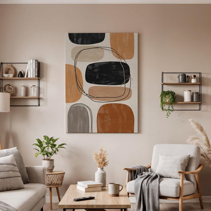 Abstract Framed Canvas, Modern Neutral Wall Art, Minimalist Geometric Decor, Earth Tone Artwork, Cozy Bedroom Framed Art, Canvas Wall Decor
