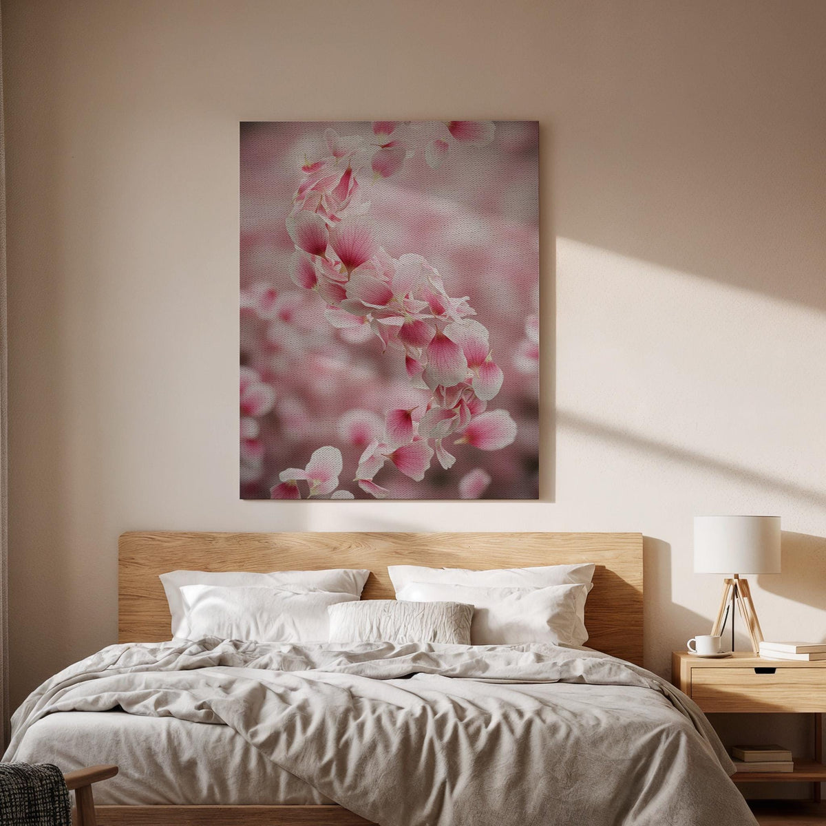 Pink Blossom Floral, Soft Romantic Canvas Art, Modern Bedroom Wall Decor, Elegant Feminine Interior Style, Framed Canvas Decor, New Decor