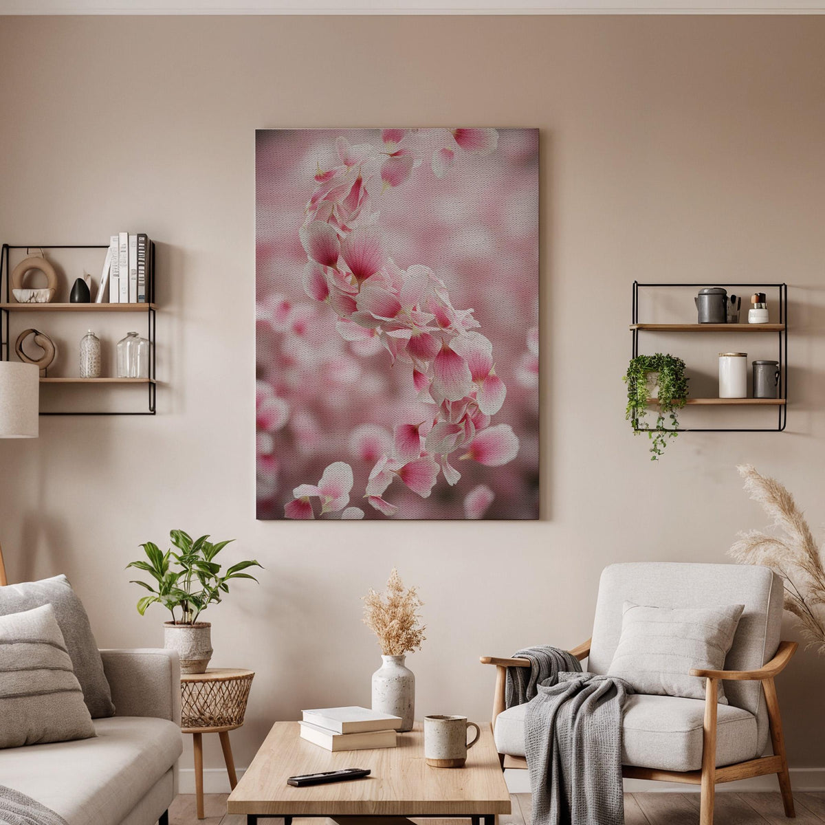 Pink Blossom Floral, Soft Romantic Canvas Art, Modern Bedroom Wall Decor, Elegant Feminine Interior Style, Framed Canvas Decor, New Decor