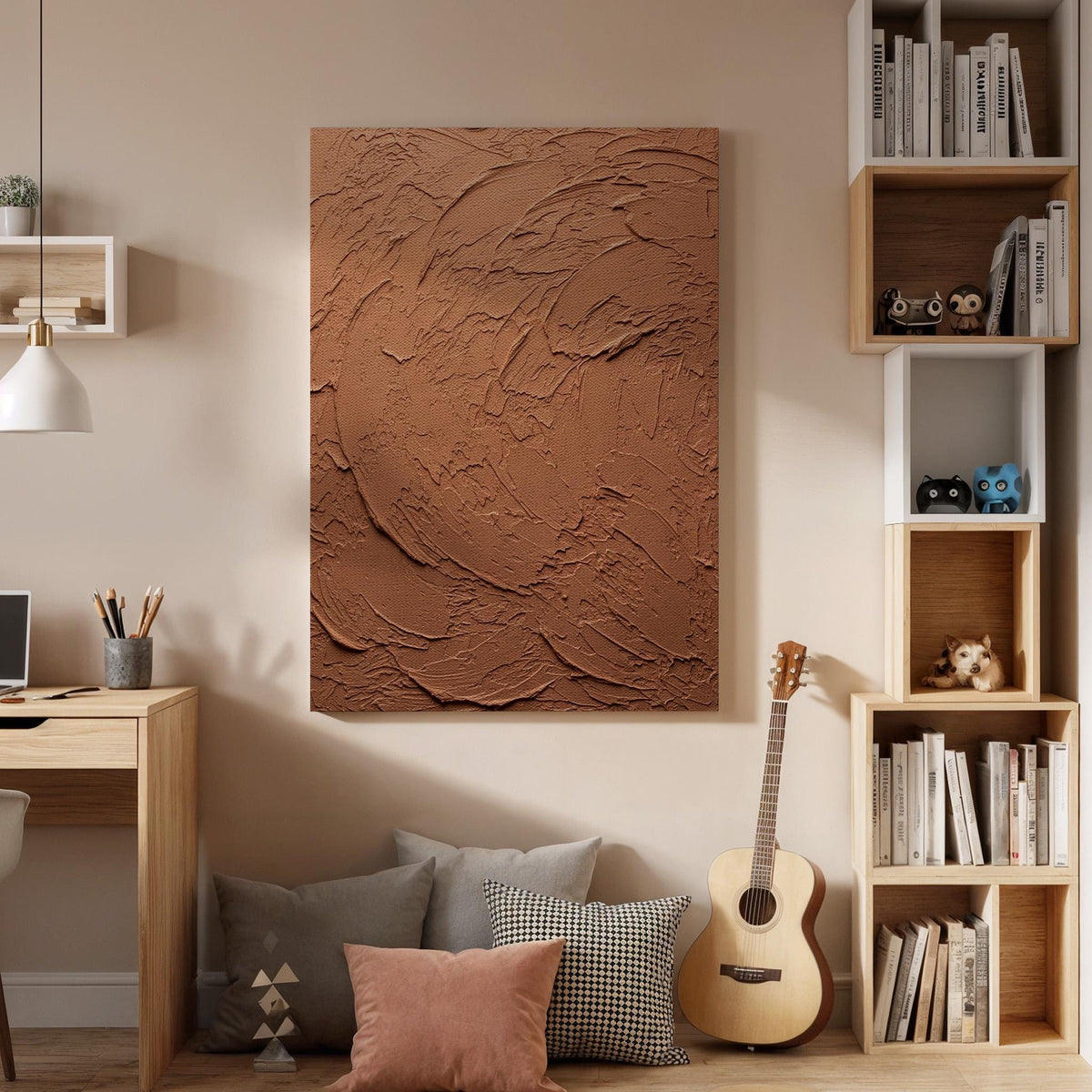 Textured Earth Tone Framed Canvas Art, Minimal Abstract Plaster Wall Decor, Warm Neutral Modern Artwork, Contemporary Framed Home Art