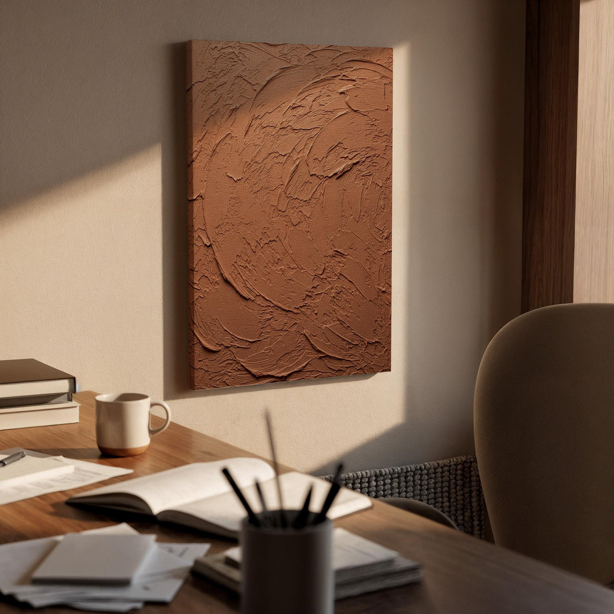 Textured Earth Tone Framed Canvas Art, Minimal Abstract Plaster Wall Decor, Warm Neutral Modern Artwork, Contemporary Framed Home Art