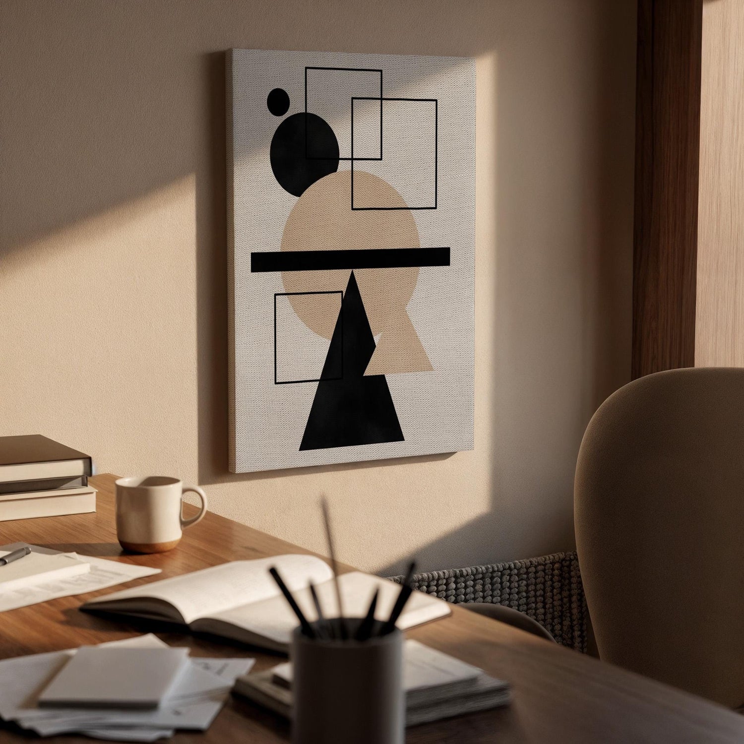 Modern Geometric Canvas Art, Abstract Shapes Design, Neutral Tones Artwork, Minimalist Framed Canvas Decor, Contemporary Wall Art, Home Gift