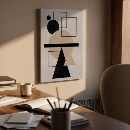 Modern Geometric Canvas Art, Abstract Shapes Design, Neutral Tones Artwork, Minimalist Framed Canvas Decor, Contemporary Wall Art, Home Gift