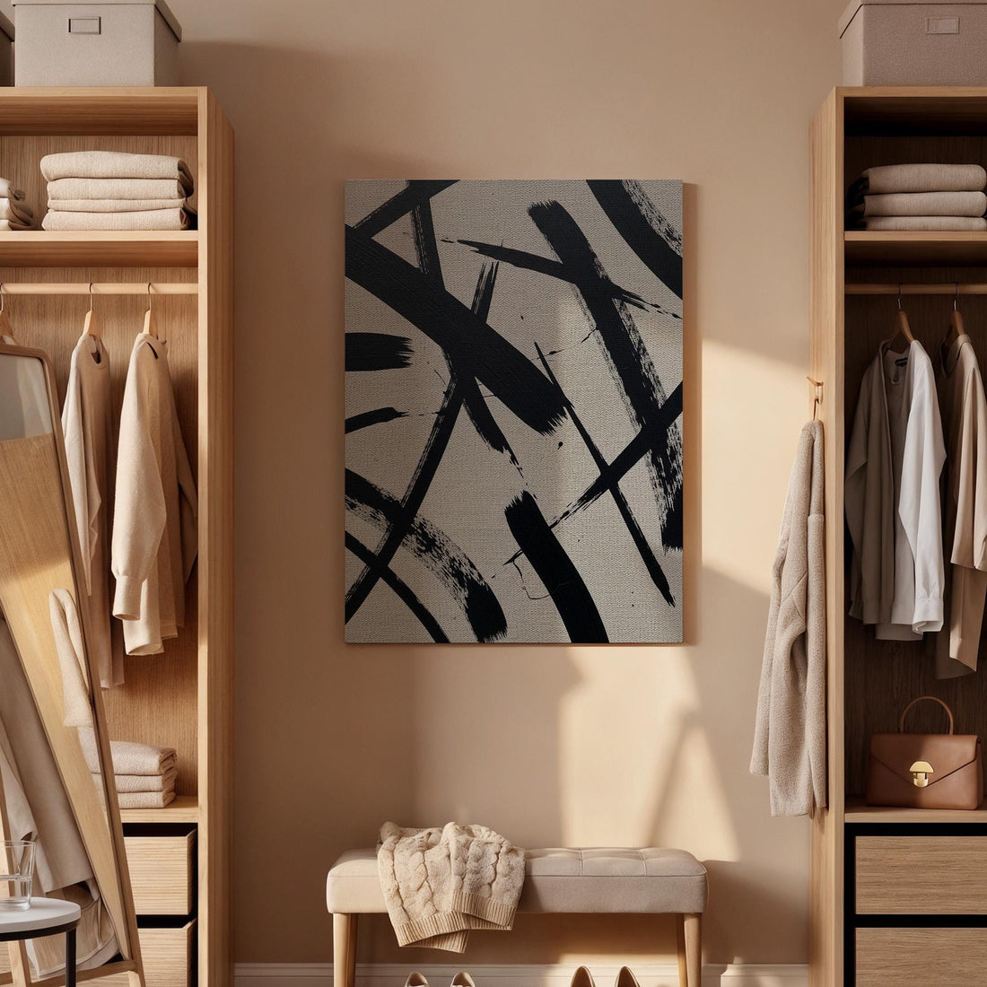 Abstract Black and White Canvas, Wall Art Decor, Modern Minimalist Painting, Bedroom Living Room Art, Office Wall Decor, Large Framed Canvas