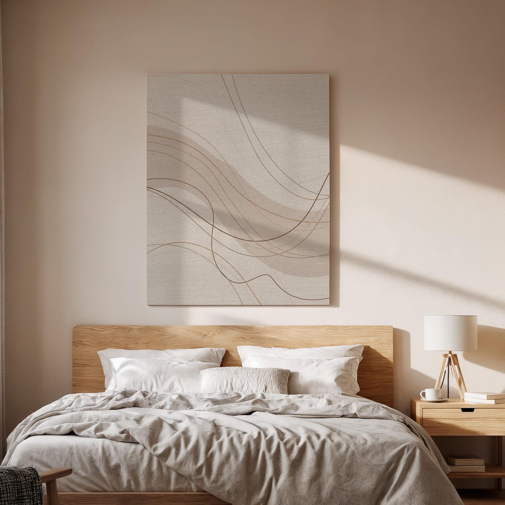 Abstract Neutral Canvas, Minimal Line Wall Art, Modern Minimalist Painting, Bedroom Living Room Decor, Office Wall Art, Large Framed Canvas