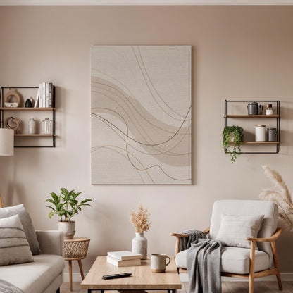 Abstract Neutral Canvas, Minimal Line Wall Art, Modern Minimalist Painting, Bedroom Living Room Decor, Office Wall Art, Large Framed Canvas