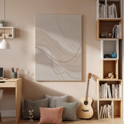 Abstract Neutral Canvas, Minimal Line Wall Art, Modern Minimalist Painting, Bedroom Living Room Decor, Office Wall Art, Large Framed Canvas