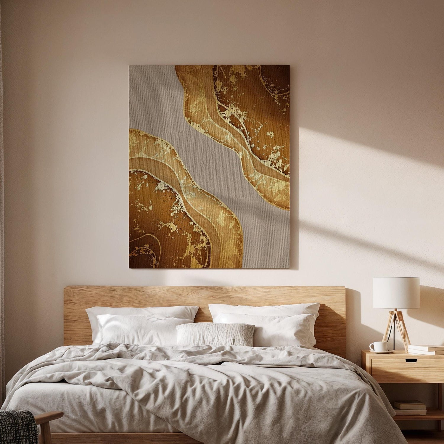 Abstract Gold Canvas, Luxury Neutral Wall Art, Modern Elegant Painting, Bedroom Living Room Decor, Warm Interior Design, Large Framed Canvas