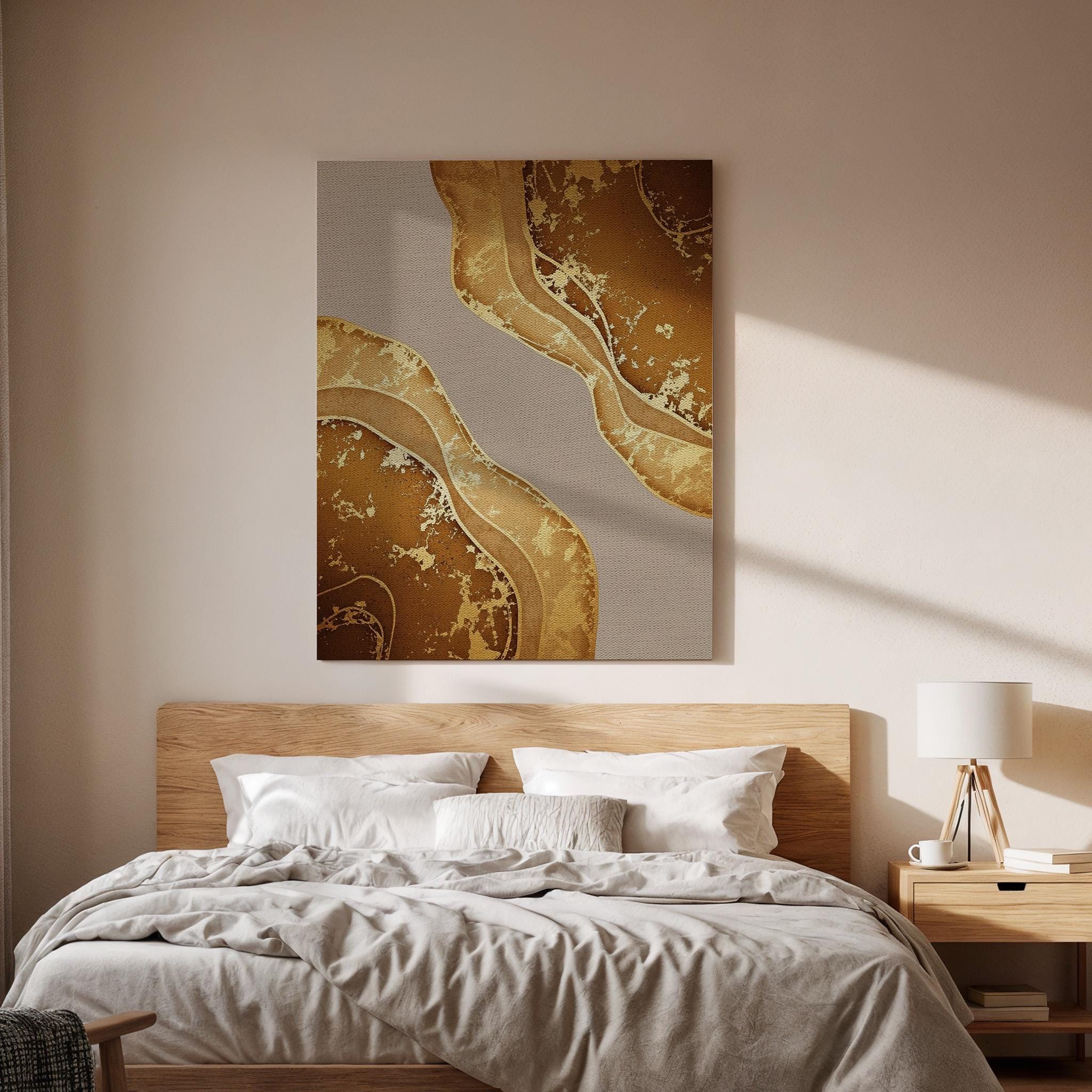 Abstract Gold Canvas, Luxury Neutral Wall Art, Modern Elegant Painting, Bedroom Living Room Decor, Warm Interior Design, Large Framed Canvas