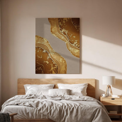 Abstract Gold Canvas, Luxury Neutral Wall Art, Modern Elegant Painting, Bedroom Living Room Decor, Warm Interior Design, Large Framed Canvas