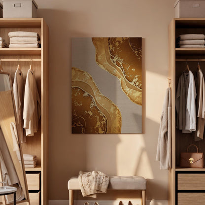 Abstract Gold Canvas, Luxury Neutral Wall Art, Modern Elegant Painting, Bedroom Living Room Decor, Warm Interior Design, Large Framed Canvas