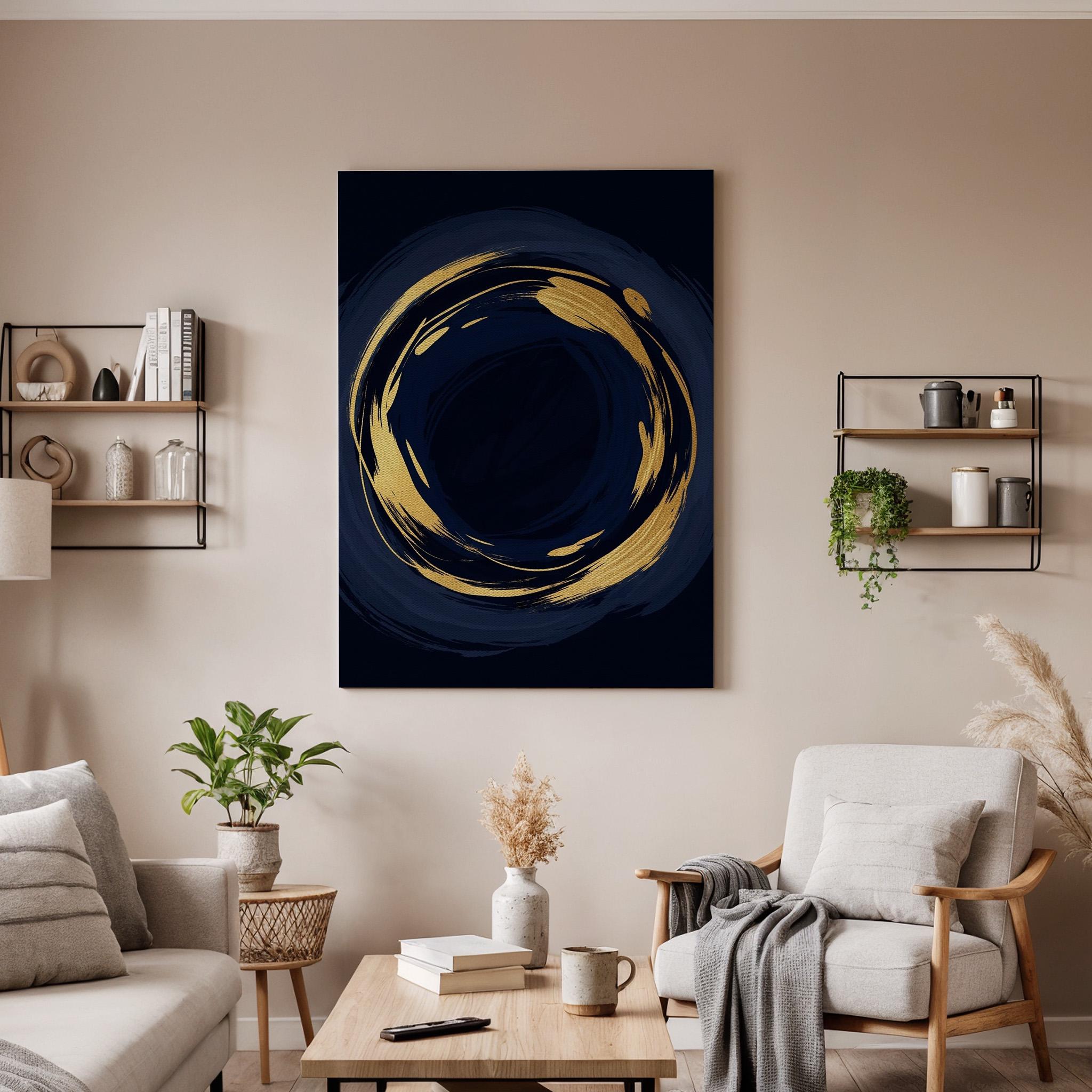 Abstract Gold Circle Canvas, Dark Luxury Wall Art, Modern Statement Painting, Bedroom Wall Decor, Elegant Interior Accent, Framed Canvas