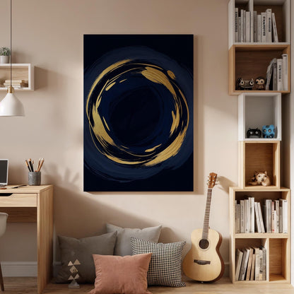 Abstract Gold Circle Canvas, Dark Luxury Wall Art, Modern Statement Painting, Bedroom Wall Decor, Elegant Interior Accent, Framed Canvas