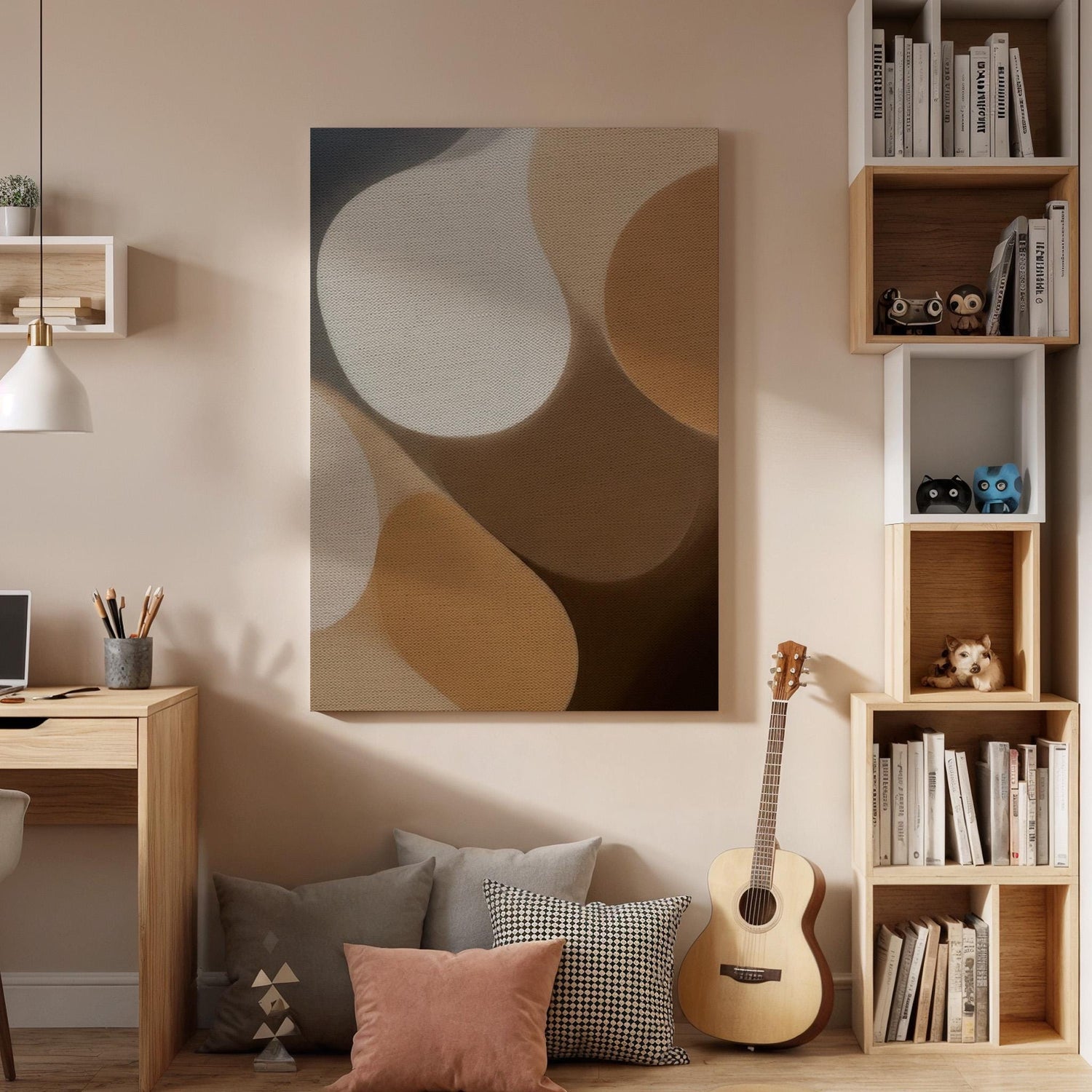 Earth Tone Canvas Art, Organic Shape Wall Decor, Soft Modern Painting, Bedroom Interior Accent, Warm Neutral Design, Large Framed Canvas