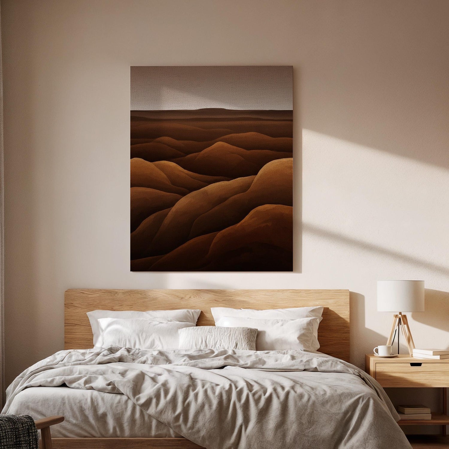 Desert Dune Canvas Art, Earth Tone Landscape Decor, Warm Modern Wall Design, Bedroom Interior Styling, Natural Calm Aesthetic, Framed Canvas