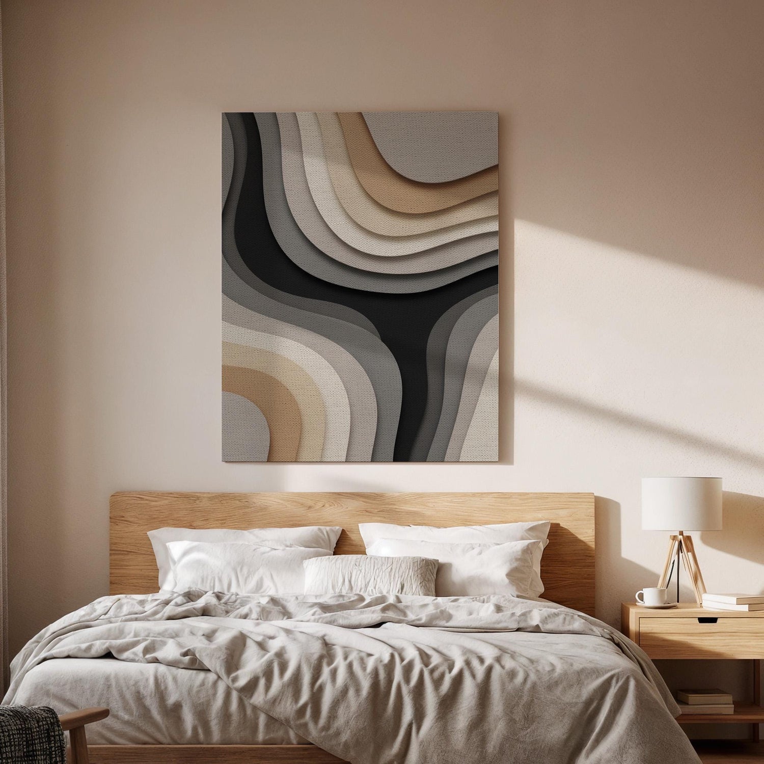 Layered Contour Canvas Art, Neutral Shape Wall Decor, Modern Bedroom Design, Warm Graphic Interior Style, Calm Statement Art, Framed Canvas