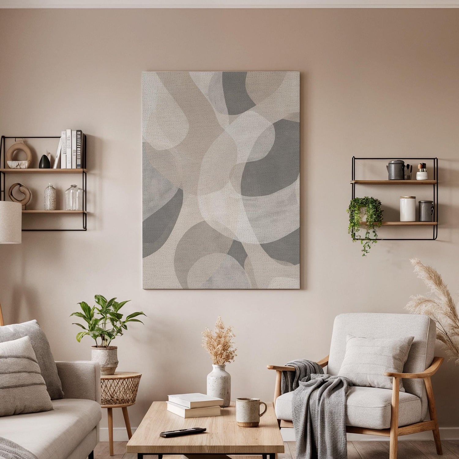 Soft Neutral Canvas Art, Rounded Shape Wall Decor, Calm Modern Design, Light Interior Styling, Gentle Contemporary Look, Framed Canvas