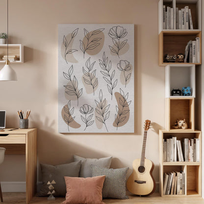 Botanical Line Art Canvas, Soft Floral Wall Decor, Minimal Nature Design, Calm Bedroom Artwork, Neutral Home Style, Framed Canvas Art