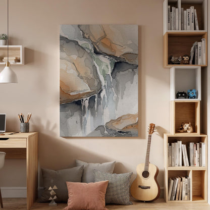 Waterfall Wall Art, Earth Tone Canvas, Framed Canvas Decor, Nature Inspired Artwork, Calm Interior Design, Canvas Wall Decor, New Home Gift