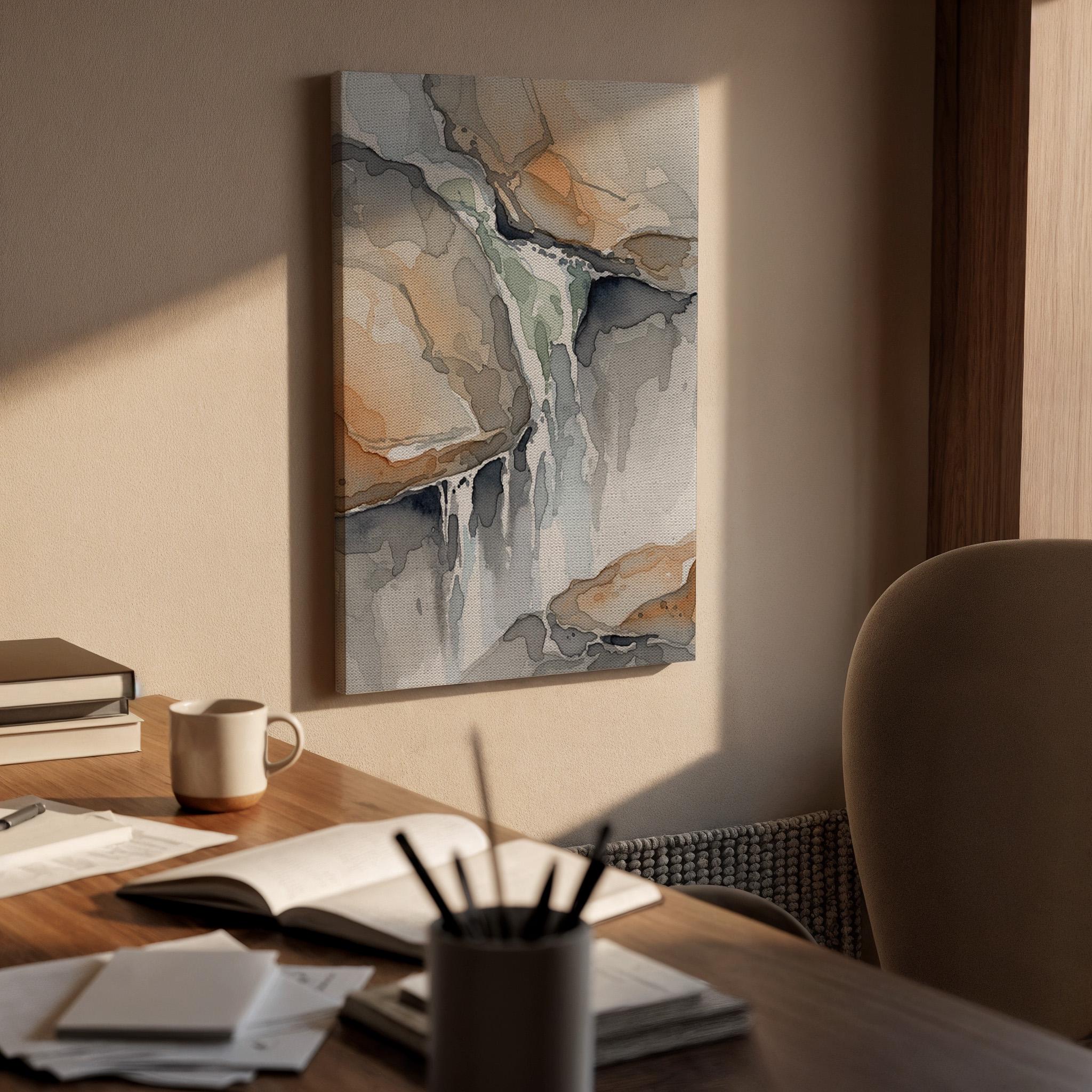 Waterfall Wall Art, Earth Tone Canvas, Framed Canvas Decor, Nature Inspired Artwork, Calm Interior Design, Canvas Wall Decor, New Home Gift