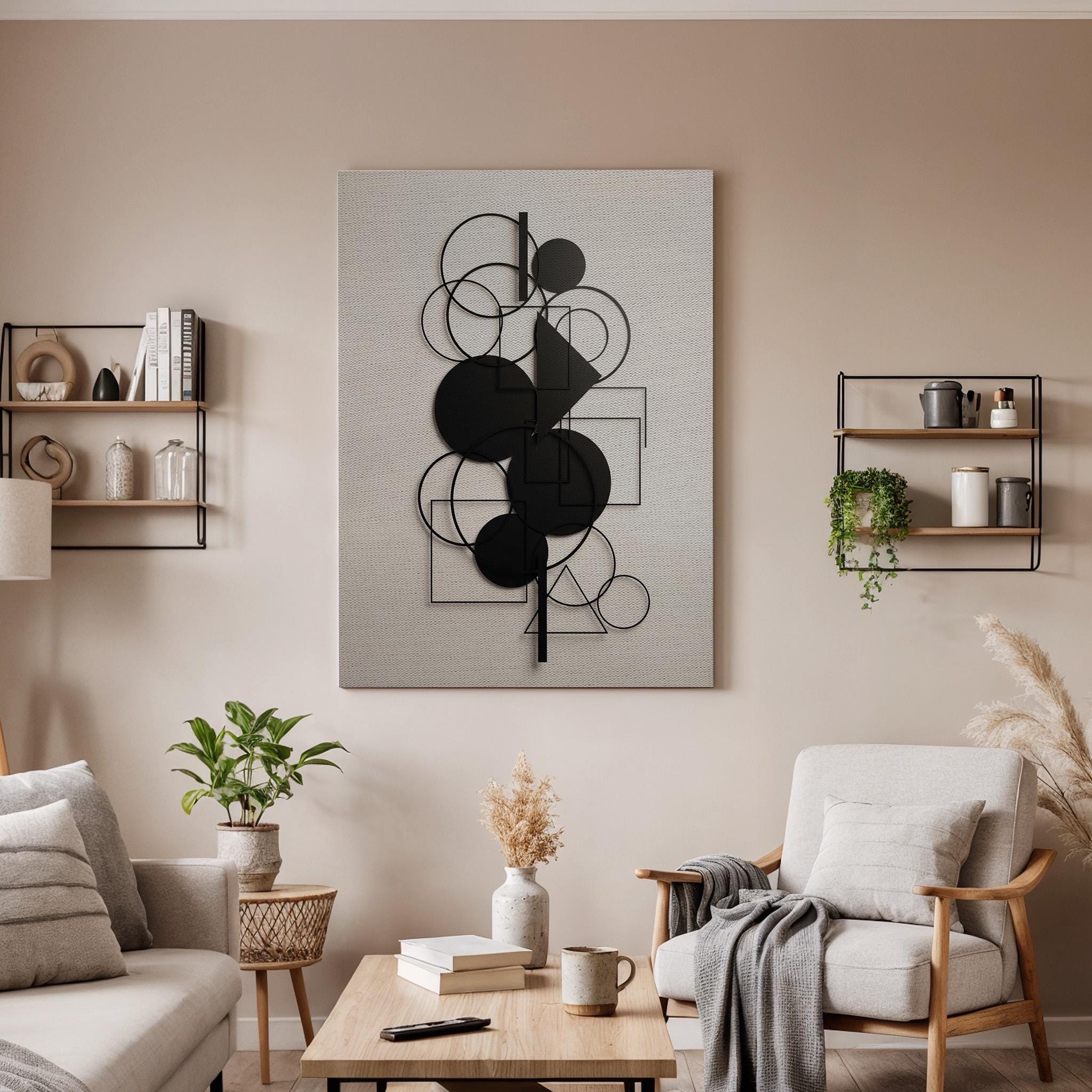 Geometric Canvas Art, Black Shape Wall Decor, Modern Minimal Design, Structured Interior Style, Contemporary Balance Look, Framed Canvas