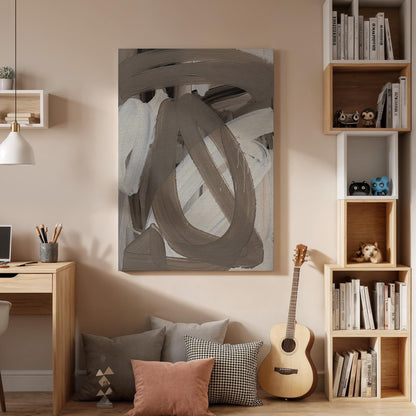 Neutral Brush Canvas Art, Earth Tone Wall Decor, Modern Textured Design, Calm Interior Styling, Soft Contemporary Mood, Large Framed Canvas