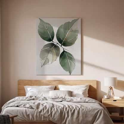 Botanical Leaf Canvas Art, Green Nature Wall Decor, Calm Modern Bedroom Style, Soft Organic Design, Natural Interior Harmony, Framed Canvas