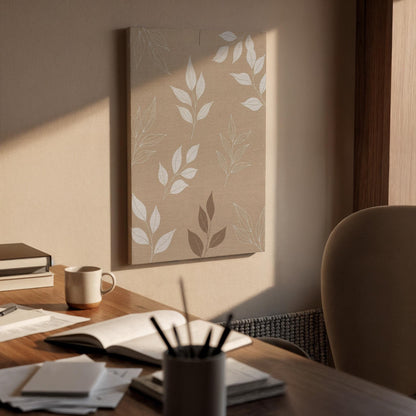 Botanical Canvas Art, Beige Leaf Wall Decor, Soft Nature Bedroom Style, Calm Organic Interior Design, Minimal Home Styling, Framed Canvas