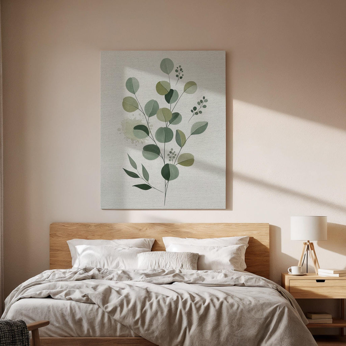 Botanical Green Canvas Art, Eucalyptus Leaf Wall Decor, Calm Nature Bedroom Style, Organic Interior Design, Minimal Home Look, Framed Canvas