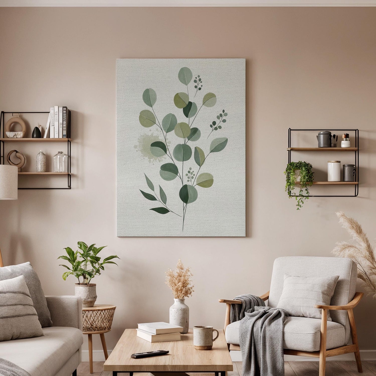 Botanical Green Canvas Art, Eucalyptus Leaf Wall Decor, Calm Nature Bedroom Style, Organic Interior Design, Minimal Home Look, Framed Canvas