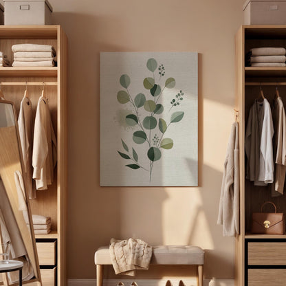 Botanical Green Canvas Art, Eucalyptus Leaf Wall Decor, Calm Nature Bedroom Style, Organic Interior Design, Minimal Home Look, Framed Canvas