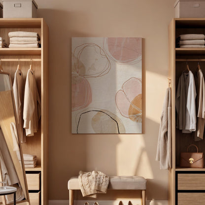 Soft Blush Canvas Art, Organic Line Wall Decor, Calm Modern Bedroom Style, Neutral Interior Design, Gentle Abstract Look, Framed Canvas
