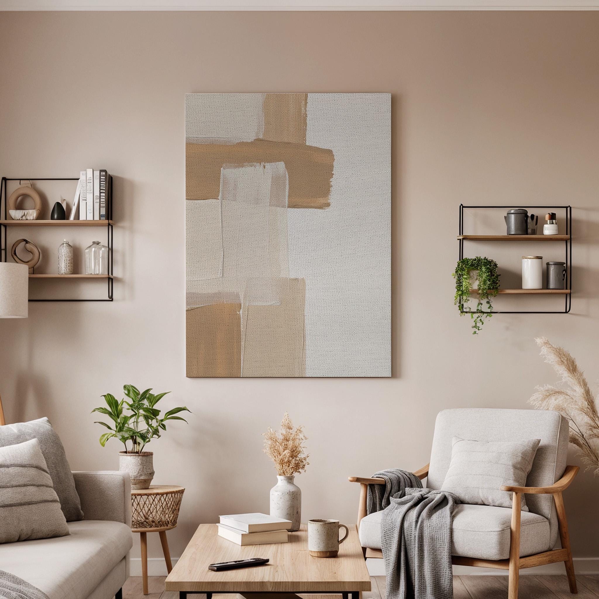 Minimal Neutral Canvas Art, Soft Brush Stroke Wall Decor, Calm Modern Bedroom Style, Warm Earth Interior Design, Contemporary Framed Canvas