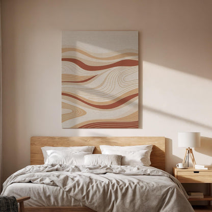 Wavy Neutral Canvas Art, Earth Tone Wall Decor, Soft Flowing Lines Design, Calm Modern Bedroom Style, Warm Abstract Framed Canvas, Home Gift
