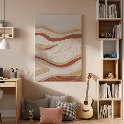 Wavy Neutral Canvas Art, Earth Tone Wall Decor, Soft Flowing Lines Design, Calm Modern Bedroom Style, Warm Abstract Framed Canvas, Home Gift