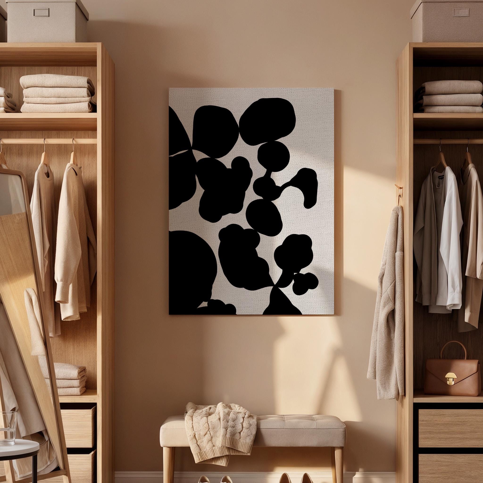 Bold Black Canvas Art, Organic Shape Wall Decor, Modern Abstract Bedroom Style, High Contrast Interior Design, Minimal Framed Canvas