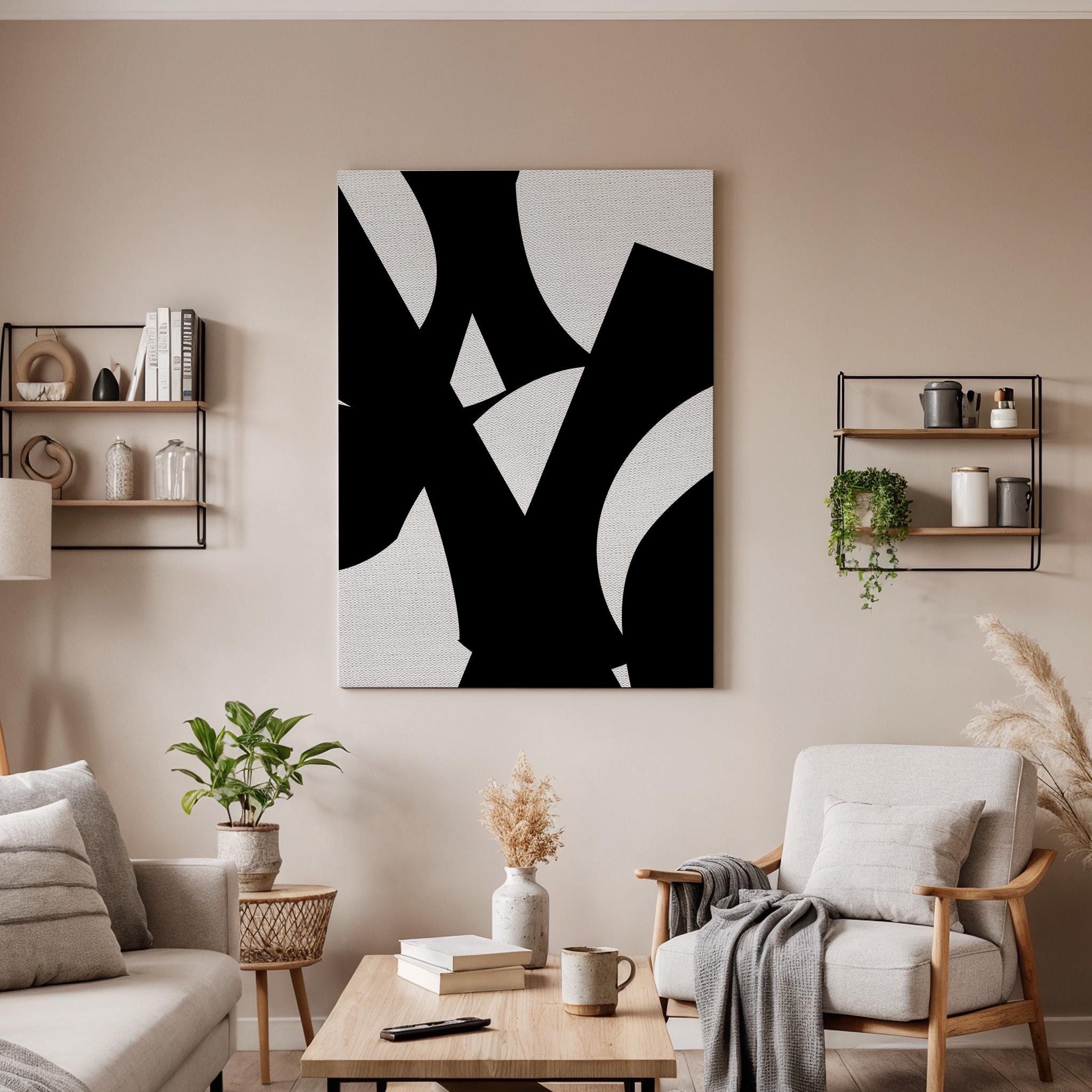 Black Abstract Canvas Art, Bold Minimal Wall Decor, Modern Bedroom Artwork, Contemporary Interior Styling, High Contrast Framed Canvas