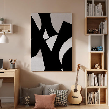 Black Abstract Canvas Art, Bold Minimal Wall Decor, Modern Bedroom Artwork, Contemporary Interior Styling, High Contrast Framed Canvas