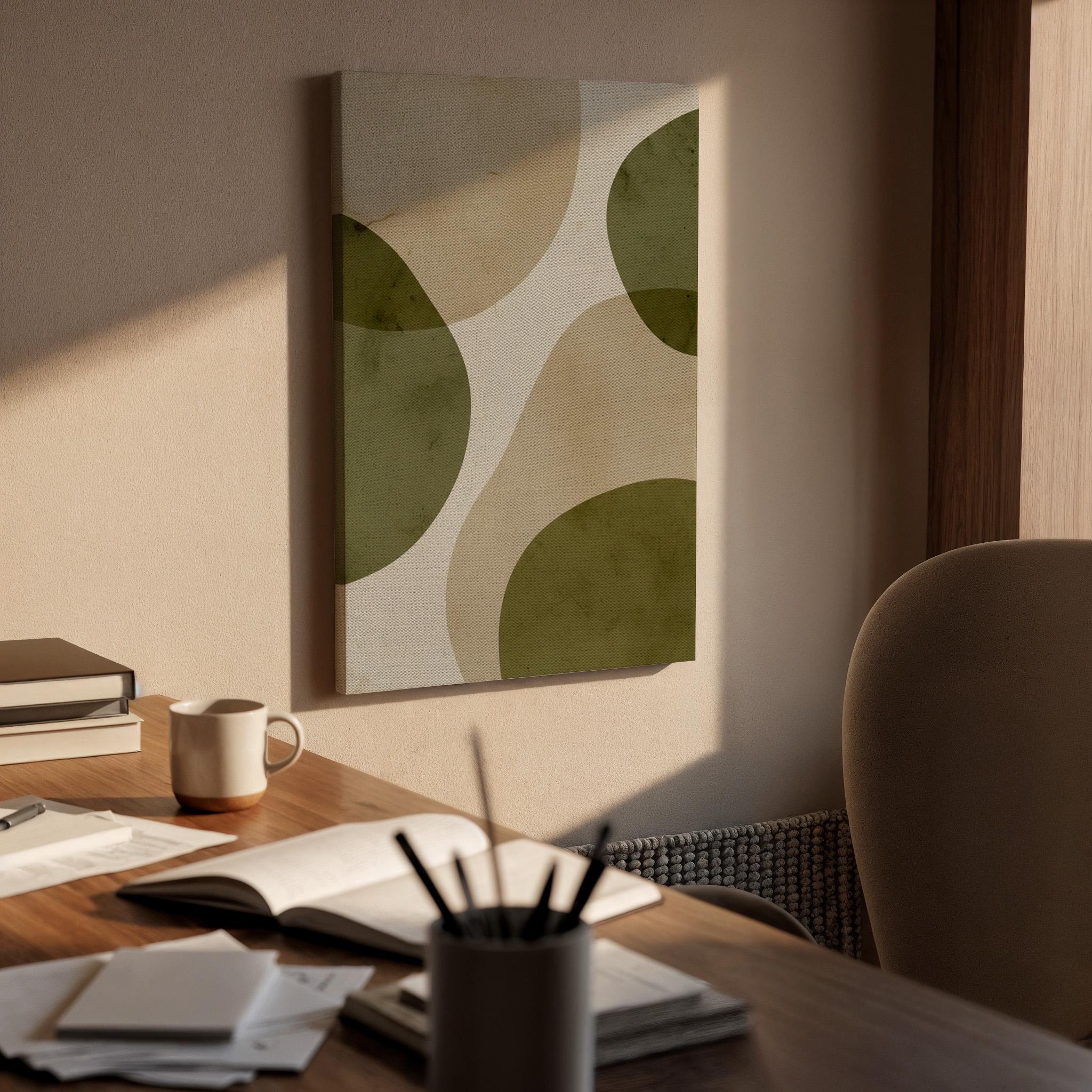 Abstract Organic Shape Canvas Art, Framed Minimalist Green and Beige Wall Decor with Soft Curves, Modern Zen Inspired Interior Artwork