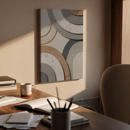 Abstract Geometric Arc Canvas Art, Framed Modern Neutral Wall Decor with Layered Curves, Minimalist Beige and Gray Contemporary Artwork