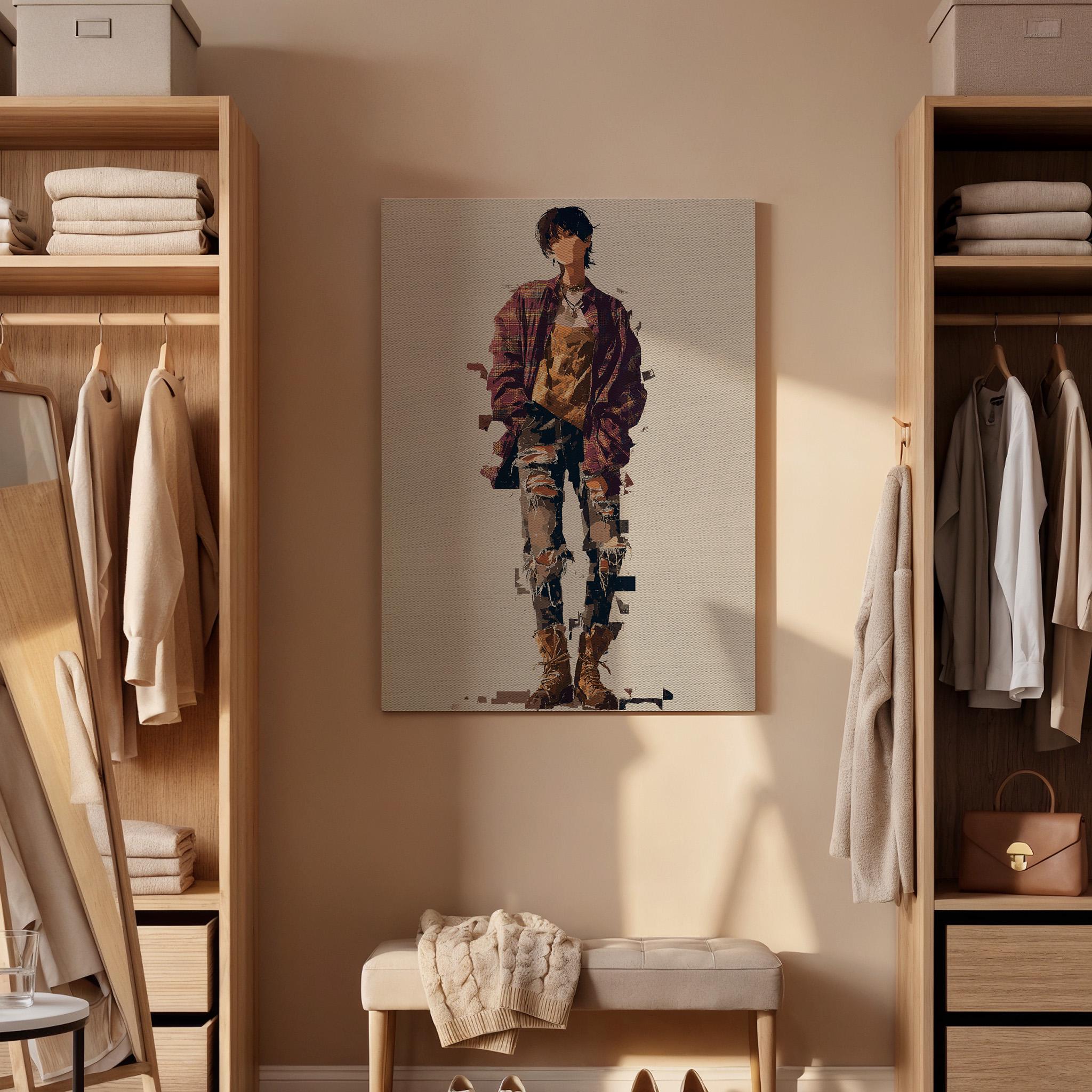 Abstract Street Style Framed Canvas Art, Modern Urban Fashion Figure Illustration, Contemporary Minimalist Wall Decor, New Home Gift